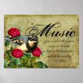 Music Quote, Thrush Bird en Rozen, Violin Poster (Voorkant)