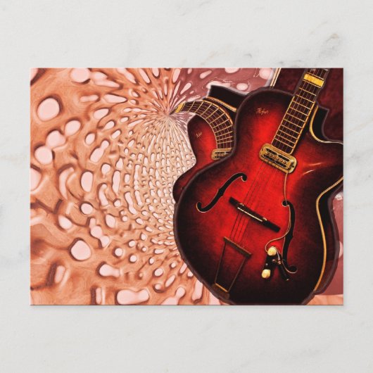Music Red Guitar Soundwaves Briefkaart (Voorkant)
