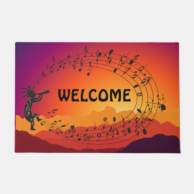 Music Southwestern Kokopelli Sunset Doormat Deurmat (Voorkant)