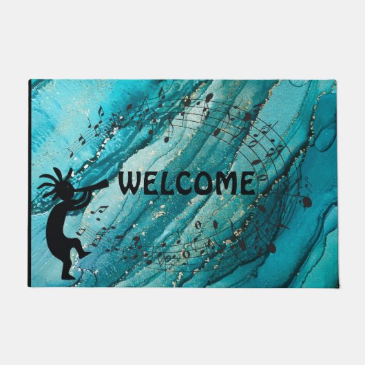 Music Southwestern Turquoise Kokopelli Doormat Deurmat (Voorkant)