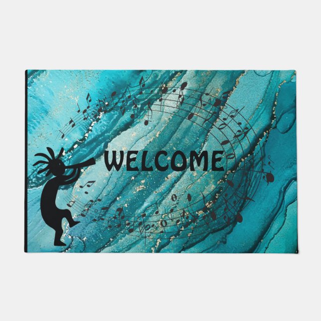 Music Southwestern Turquoise Kokopelli Doormat Deurmat (Voorkant)