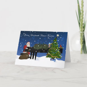 Music Teacher Card With Santa Playing Piano Feestdagen Kaart