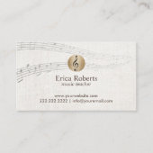 Music Teacher Gold Clef Logo Classy Linnen Musical Visitekaartje (Voorkant)