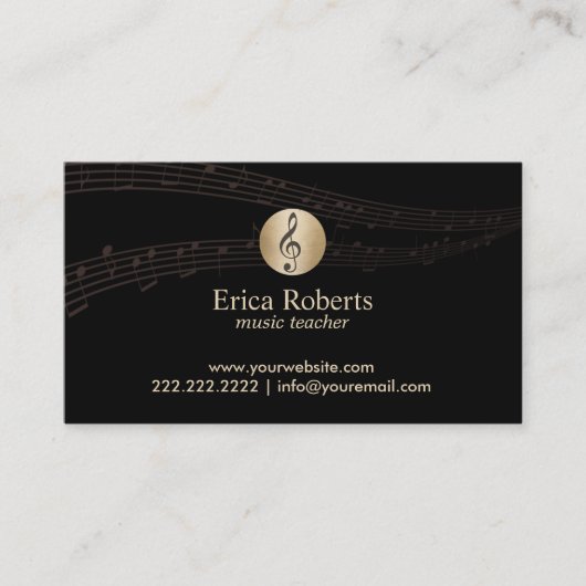 Music Teacher Gold Clef Logo Elegant Musical Visitekaartje (Voorkant)