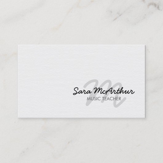 Music Teacher Monogram Business Card Visitekaartje (Voorkant)
