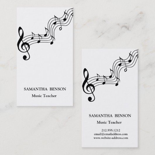 Music Teacher Musical Clef Logo Black & White Visitekaartje (Voorkant / Achterkant)