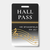 Music Teacher School Classroom Hall Pass Badge (Voorzijde)