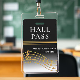 Music Teacher School Classroom Hall Pass Badge