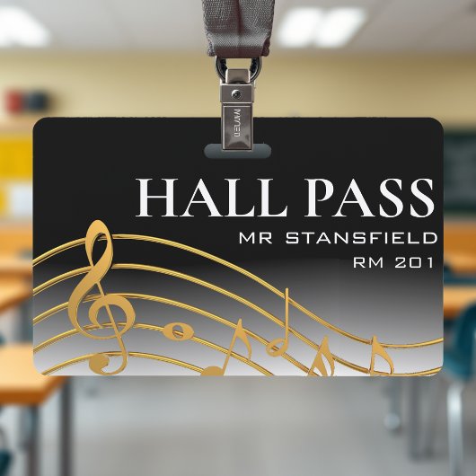 Music Teacher School Classroom Hall Pass Badge