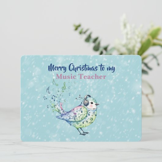 Music Teacher Singing Bird Christmas Card Kaart (Staand voorkant)