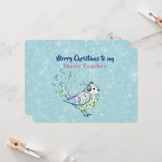 Music Teacher Singing Bird Christmas Card Kaart (Voorkant / Achterkant in situ)