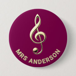 Music Teacher Treble Clef Burgundy ID Badge Ronde Button 7,6 Cm