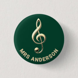 Music Teacher Treble Clef Green Personalized Name Ronde Button 7,6 Cm