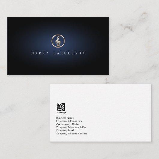 Music Teacher Treble Clef Icon Blauw Glow Muziek Visitekaartje (Voorkant / Achterkant)