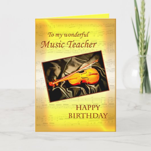 Music Teacherl birthday card with a violin Kaart (Voorkant)