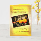 Music Teacherl birthday card with a violin Kaart (Gele Bloem)