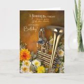 Music Theme Belated Birthday Card Brass Instrument Kaart (Voorkant)
