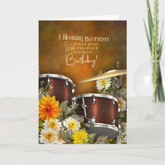 Music Theme Belated Birthday Card with Drum Set Kaart