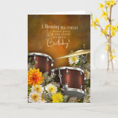 Music Theme Belated Birthday Card with Drum Set Kaart (Gele Bloem)