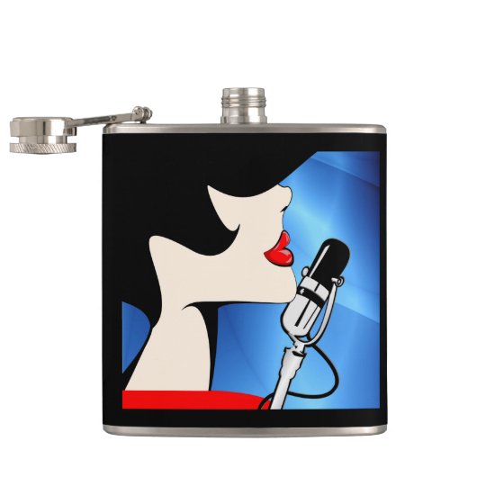 Music Theme Flask, Vrouw Singer, Songbird Flask Heupfles (Geopend)