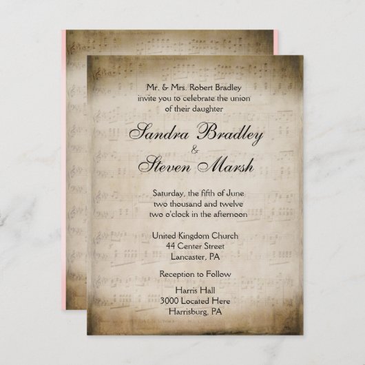 Music Theme Wedding Kaart (Voorkant / Achterkant)