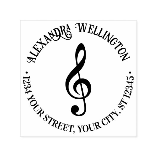 Music Treble Clef G Clef Ronde naam Retouradres Zelfinktende Stempel (Design)