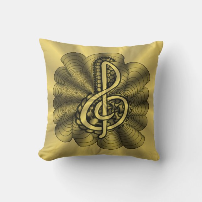 Music Treble Clef Gold Gepersonaliseerd Kussen (Voorkant)