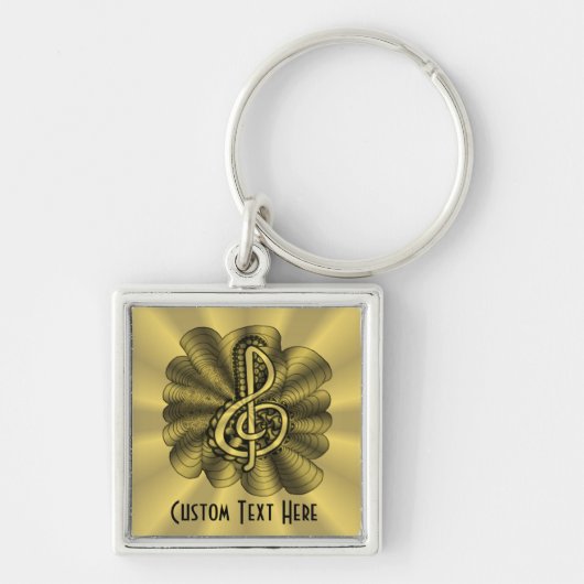Music Treble Clef Gold Gepersonaliseerd Sleutelhanger (Voorkant)