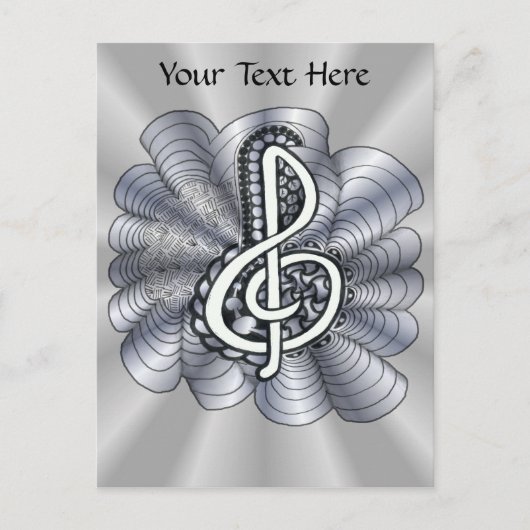 Music Treble Clef Silver Briefkaart (Voorkant)