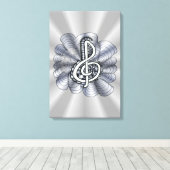 Music Treble Clef Silver Canvas Afdruk (Insitu (Houten vloer))