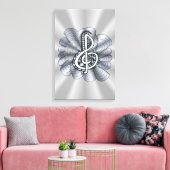 Music Treble Clef Silver Canvas Afdruk (Insitu (Woonkamer))