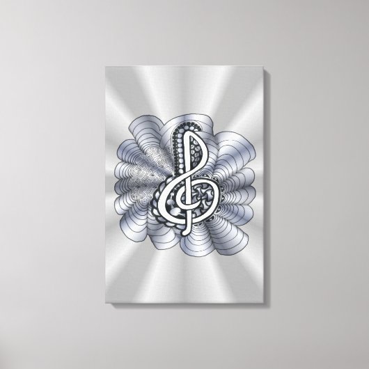 Music Treble Clef Silver Canvas Afdruk (Voorkant)