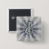 Music Treble Clef Silver Vierkante Button 5,1 Cm (Voorkant /achterkant)