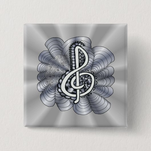 Music Treble Clef Silver Vierkante Button 5,1 Cm (Voorkant)