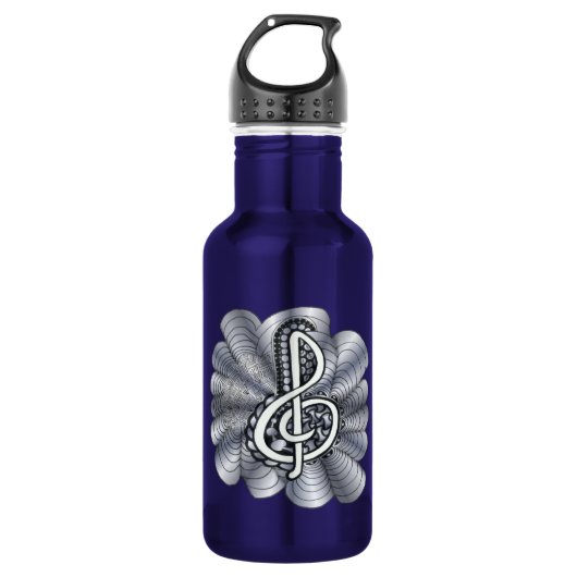 Music Treble Clef Silver Waterfles (Voorkant)