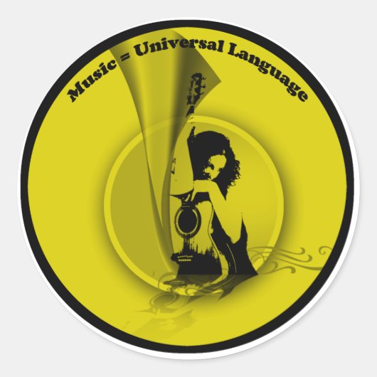 Music Universal Language Yellow Black Ronde Sticker (Voorkant)
