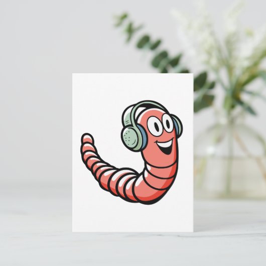 Music Worm Briefkaart (Staand voorkant)