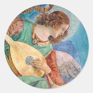 Musical angel playing guitar ronde sticker