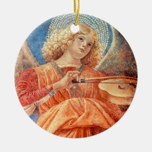 Musical angel playing the violin fresco keramisch ornament (Voorkant)
