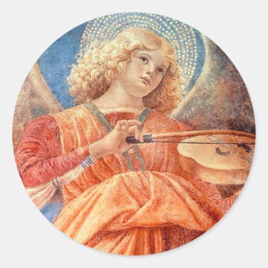 Musical angel playing the violin fresco ronde sticker (Voorkant)
