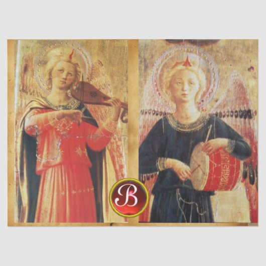 MUSICAL ANGELS PARCHMENT MONOGRAM Ruby Gemstone Tissuepapier (Voorkant)