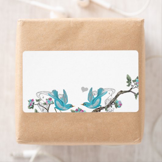 Musical  Aqua Birds Grey Branch Labels (Insitu)