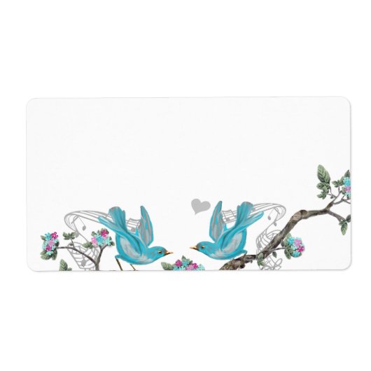 Musical Aqua Birds Grey Branch Labels (Voorkant)