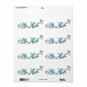 Musical Aqua Birds Grey Branch Labels (Full Sheet)