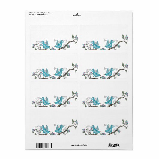 Musical  Aqua Birds Grey Branch Labels (Full Sheet)