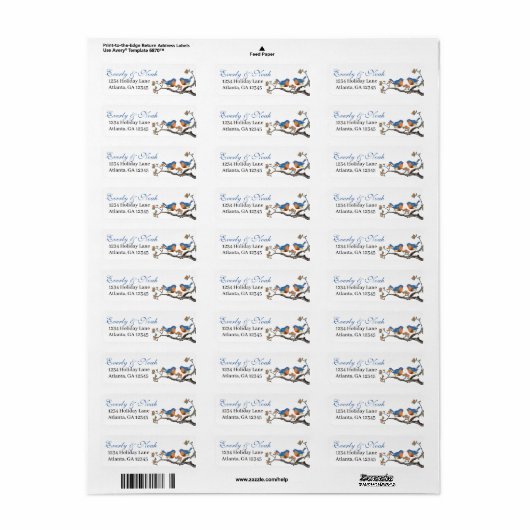 Musical  Aqua Birds Grey Branch Labels (Full Sheet)