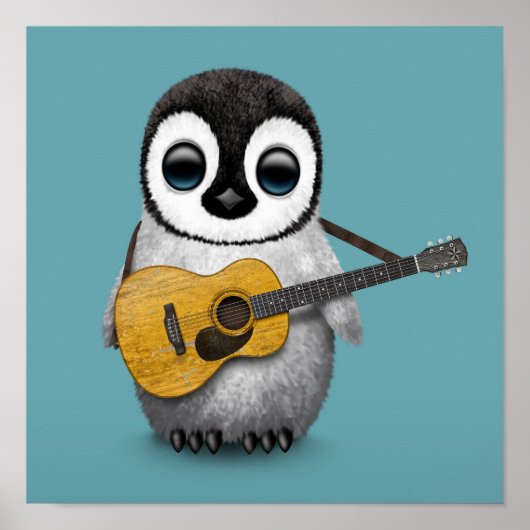 Musical Baby Penguin Speling Guitar Blue Poster (Voorkant)