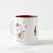Musical Bard Kitty Cat met Mandolin Two-Tone Coff Tweekleurige Koffiemok (Voorkant links)
