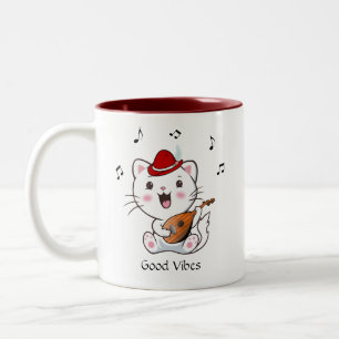 Musical Bard Kitty Cat met Mandolin Two-Tone Coff Tweekleurige Koffiemok