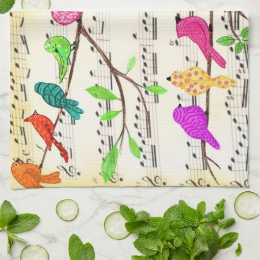 Musical Birds keukenhanddoek (Gevouwen)